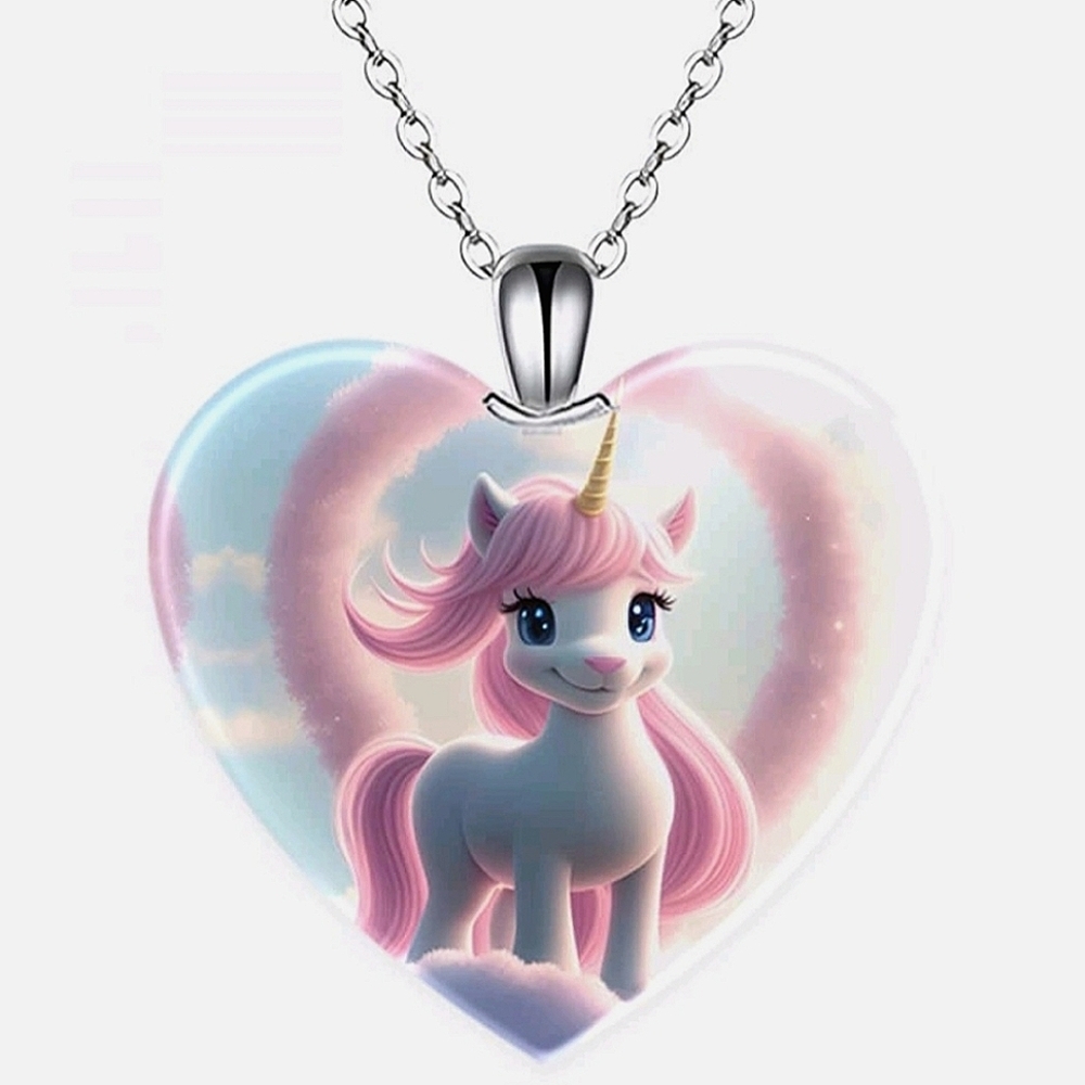 💖Heart-Shaped Unicorn Pendant Necklace - Picture 3 of 6